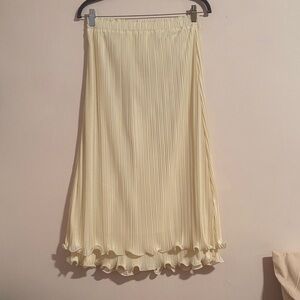 Anthropologie Cream Pleated Midi Skirt with Ruffle Hem